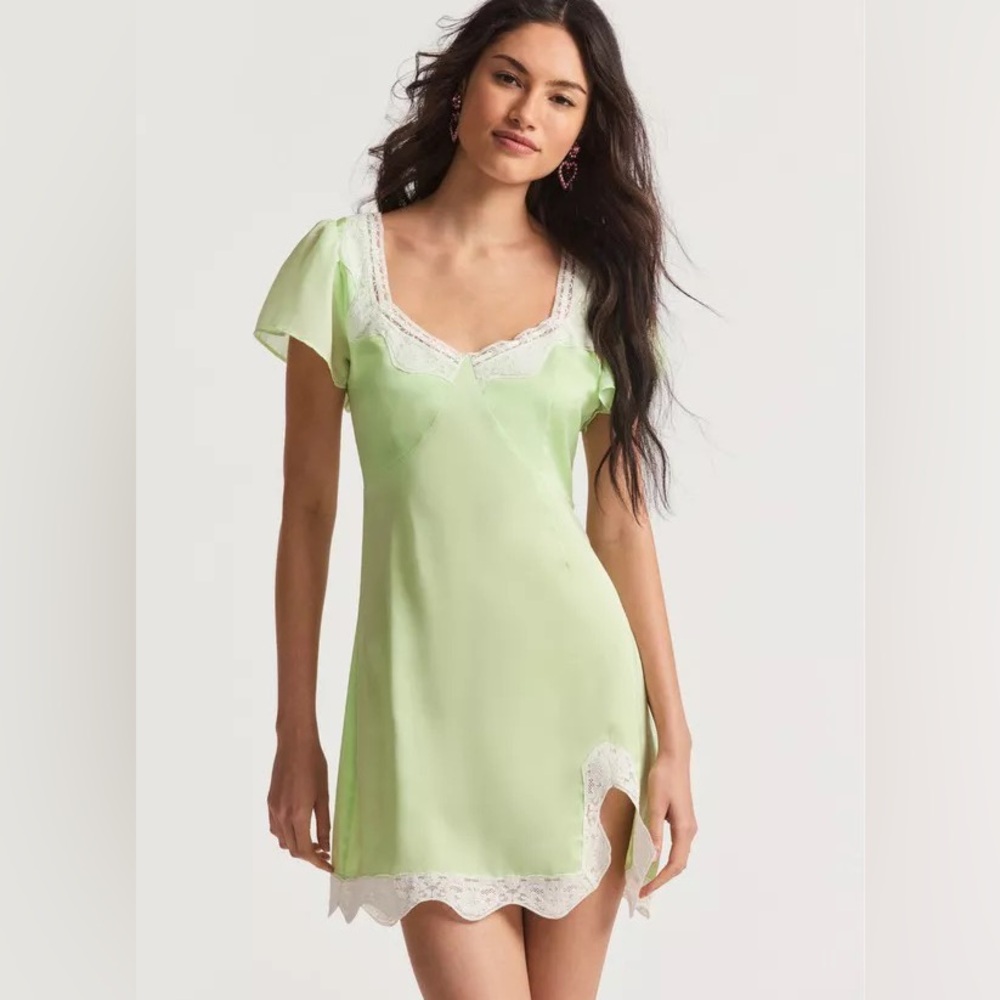 LoveShackFancy Aubrietta Mini Dress in Lime